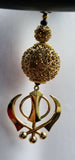 Gold plated khanda punjabi kaur sikh singh pendant car rear mirror hanger mala s