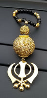 Gold plated khanda punjabi kaur sikh singh pendant car rear mirror hanger mala s