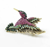 Humming bird brooch vintage look gold plated  suit coat broach collar new pin b8