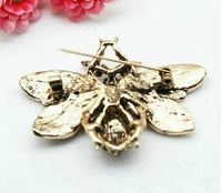 Stunning gold plated gold blue diamante honey bee brooch suit coat broach pin u5