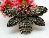 Stunning gold plated gold blue diamante honey bee brooch suit coat broach pin u5