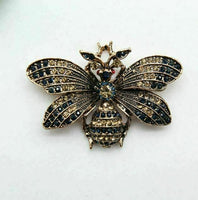 Stunning gold plated gold blue diamante honey bee brooch suit coat broach pin u5