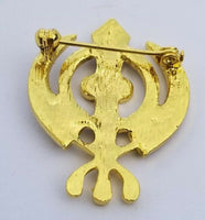 Stunning diamonte gold plated sikh khandapoppy khalsa singh kaur brooch pin gift