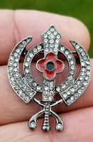 Stunning diamonte gold plated sikh khandapoppy khalsa singh kaur brooch pin gift