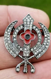 Stunning diamonte gold plated sikh khandapoppy khalsa singh kaur brooch pin gift