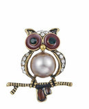 Vintage look gold plated stunning owl brooch suit coat broach collar pin b21