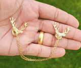 Reindeer collar cross chain brooch gold plated vintage look retro lapel pin k8