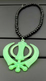 Acrylic green punjabi sikh large khanda stunning pendant car rear mirror black