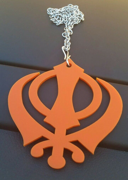 Orange acrylic small khanda punjabi sikh pendant car rear mirror hanging chain