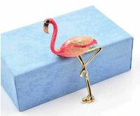 Stunning vintage look gold plated pink enamel big flamingo brooch broach pin b61