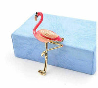 Stunning vintage look gold plated pink enamel big flamingo brooch broach pin b61