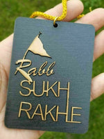 Punjabi sikh wooden rabb sukh rakhe nishan sahib pendant car mirror hanger kkb