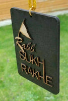 Punjabi sikh wooden rabb sukh rakhe nishan sahib pendant car mirror hanger kkb