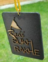 Punjabi sikh wooden rabb sukh rakhe nishan sahib pendant car mirror hanger kkb