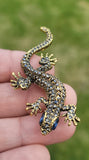 Vintage look gold plated stunning lizard gecko brooch suit coat broach pin b65