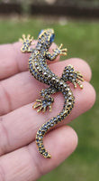 Vintage look gold plated stunning lizard gecko brooch suit coat broach pin b65