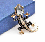 Vintage look gold plated black lizard brooch suit coat gecko broach pin collar g