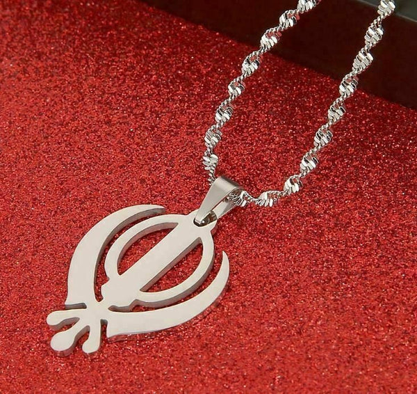 Stunning stainless steel sikh singh kaur khanda pendant in matching chain b49s