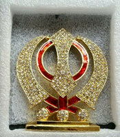 Gold plated desktop car dashboard mantle piece sikh khalsa 3d jumbo khanda stand