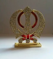 Gold plated desktop car dashboard mantle piece sikh khalsa 3d jumbo khanda stand