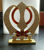 Gold plated desktop car dashboard mantle piece sikh khalsa 3d jumbo khanda stand