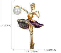 Vintage look gold plated dance girl lady brooch suit coat purple broach pin ha12