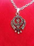 Unisex small stunning rhinestones silver plated punjabi sikh khanda pendant gift