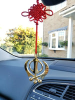 Singh kaur punjabi sikh gold plated khanda pendant car rear mirror hanging a6