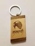 Sikh punjabi wooden sardari turban singh kaur khalsa key chain key ring gift