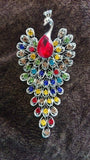 Peacock big brooch vintage look silver plated turquoise suit coat broach pin j51