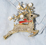 Vintage look stunning rose gold silver plated christmas reindeer brooch pin jj46