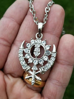 Small steel punjabi sikh khanda pendant - stunning rhinestones - ideal sikh gift