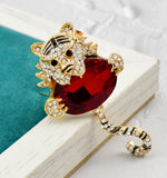 Stunning tiger brooch vintage look broach diamonte gold silver plated pin jjj59