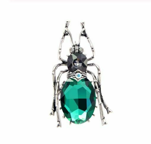 Vintage look silver plated green beetle brooch suit coat broach collar pin b6