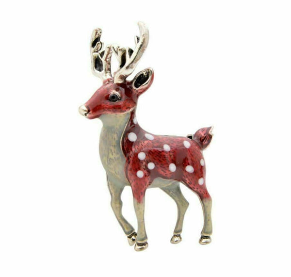 Deer brooch vintage look silver plated retro reindeer celebrity broach pin f6y