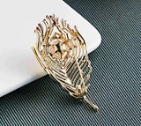 Christmas new year stunning diamonte gold plated feather brooch pin broach a2