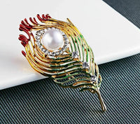 Christmas new year stunning diamonte gold plated feather brooch pin broach a2