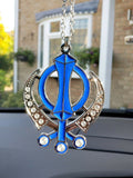 Singh kaur sikh punjabi silver plated khanda pendant car rear mirror hanging ggg