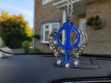 Singh kaur sikh punjabi silver plated khanda pendant car rear mirror hanging ggg