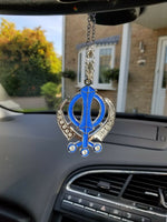 Singh kaur sikh punjabi silver plated khanda pendant car rear mirror hanging ggg