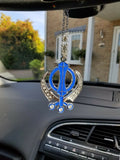 Singh kaur sikh punjabi silver plated khanda pendant car rear mirror hanging ggg