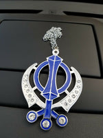 Singh kaur sikh punjabi silver plated khanda pendant car rear mirror hanging ggg