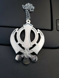 Singh kaur sikh punjabi silver plated khanda pendant car rear mirror hanging ggg