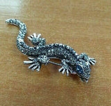 Vintage look silver plated lizard brooch suit coat gecko broach pin collar l14