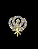 Khanda brooch gold plated stunning diamonte sikh king pin singh kaur broach k59