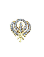 Khanda brooch gold plated stunning diamonte sikh king pin singh kaur broach k59