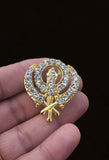 Khanda brooch gold plated stunning diamonte sikh king pin singh kaur broach k59