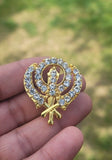 Khanda brooch gold plated stunning diamonte sikh king pin singh kaur broach k59