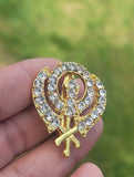 Khanda brooch gold plated stunning diamonte sikh king pin singh kaur broach k59