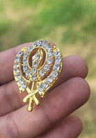 Khanda brooch gold plated stunning diamonte sikh king pin singh kaur broach k59